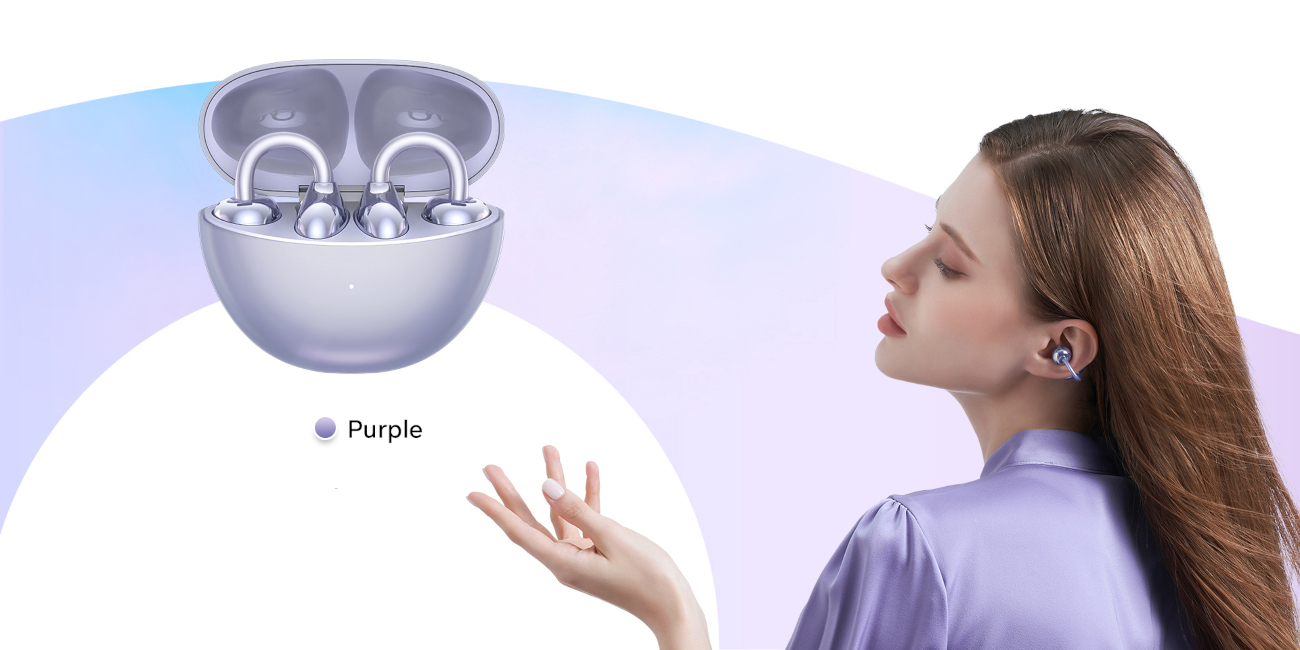 HONOR CHOICE Earbuds Clip — detal słuchawek w etui, elegancki połysk jak ciekły metal